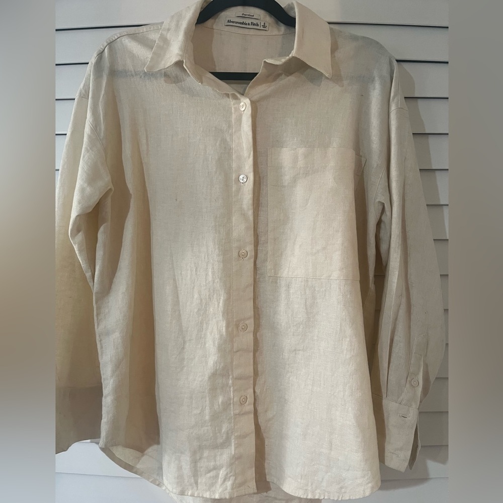 Abercrombie and Fitch| Oversized Linen Blend Shirt in off white